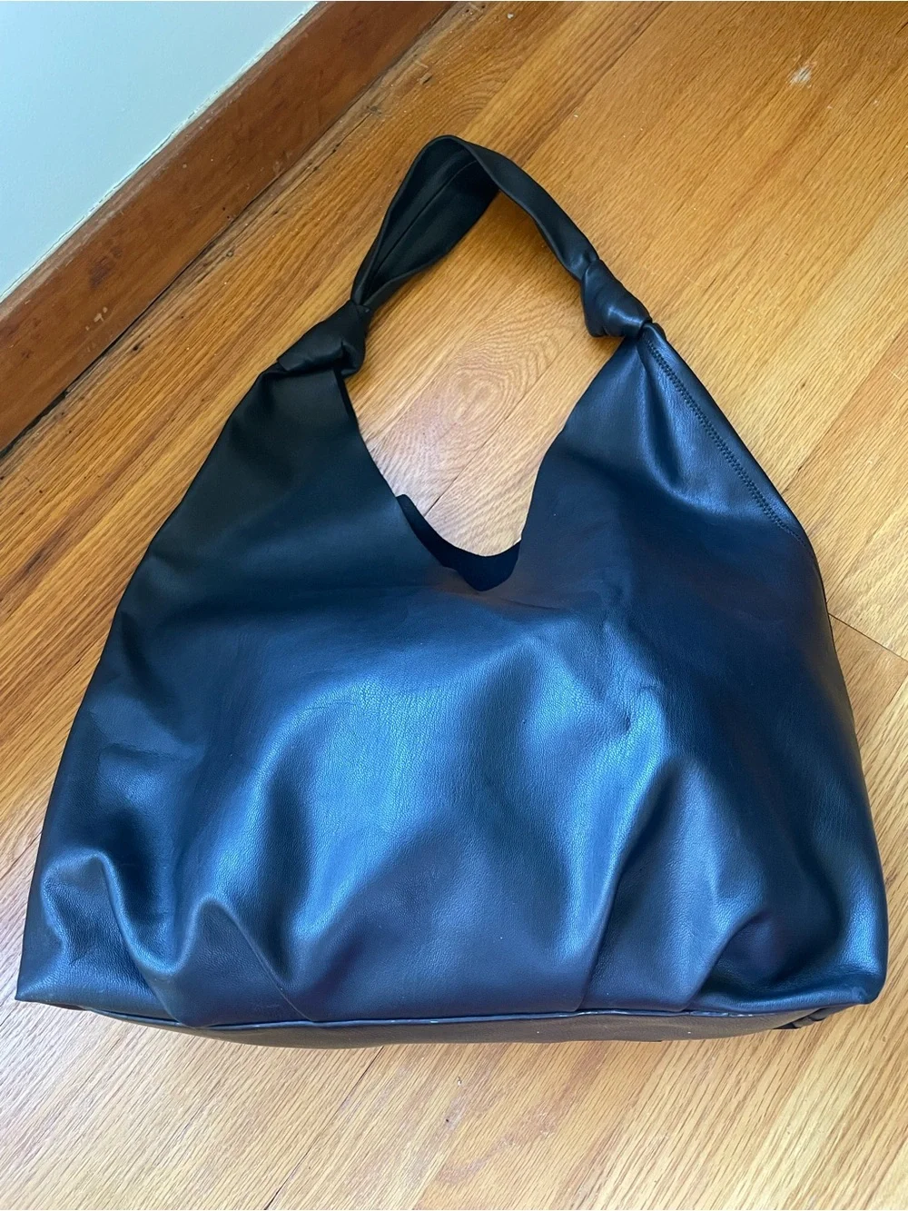 Elizabeth and James Black Knotted-Handle Hobo Bag